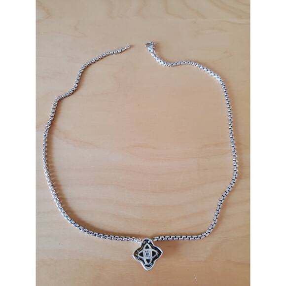 David Yurman Onyx Quatrefoil Sterling Silver & Gold Pendant Necklace 16in - Picture 4 of 7